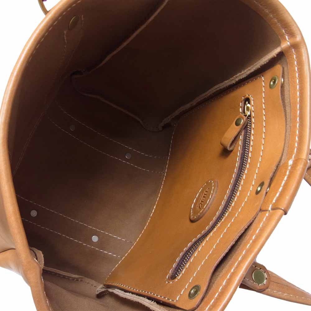 HERZ ヘルツ T-70 バケツ型 トート バッグ 日本製 レザー ライトブラウン系 S【中古】