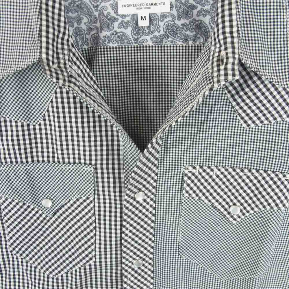 Engineered Garments エンジニアードガーメンツ Western Shirt-Combo クレイジーパターン ギンガムチェック ウエスタン 長袖 シャツ ブラック系 ホワイト系 M【中古】