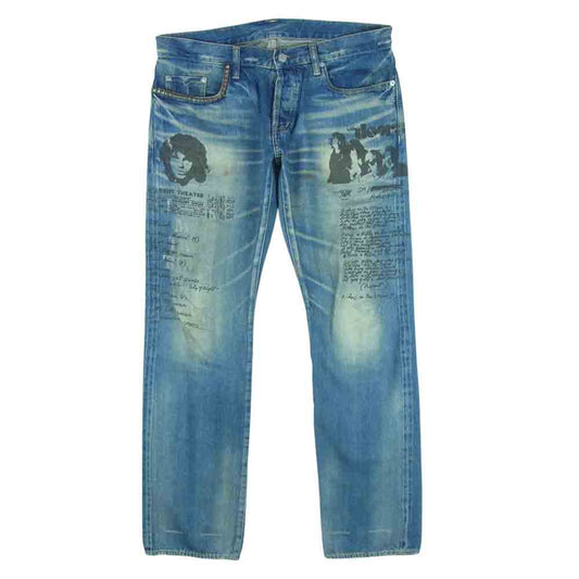 HYSTERIC GLAMOUR ヒステリックグラマー 0292AP04 THE DOORS USED加工 プリント スタッズ デニム パンツ インディゴブルー系 32【中古】