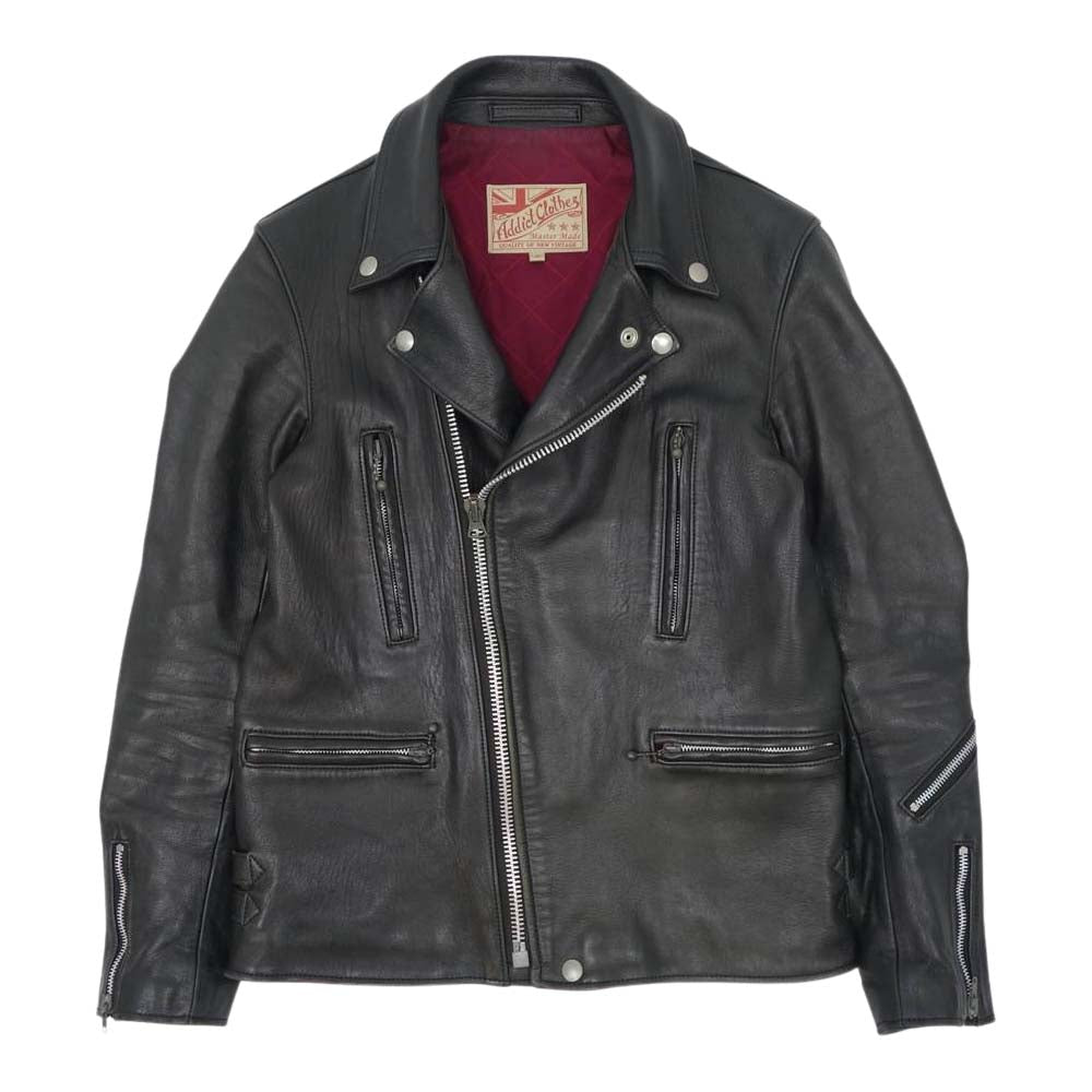 ADDICT CLOTHES アディクトクローズ NEW VINTAGE ニュー ビンテージ シープ レザー ライダース ジャケット ブラック系 36【中古】
