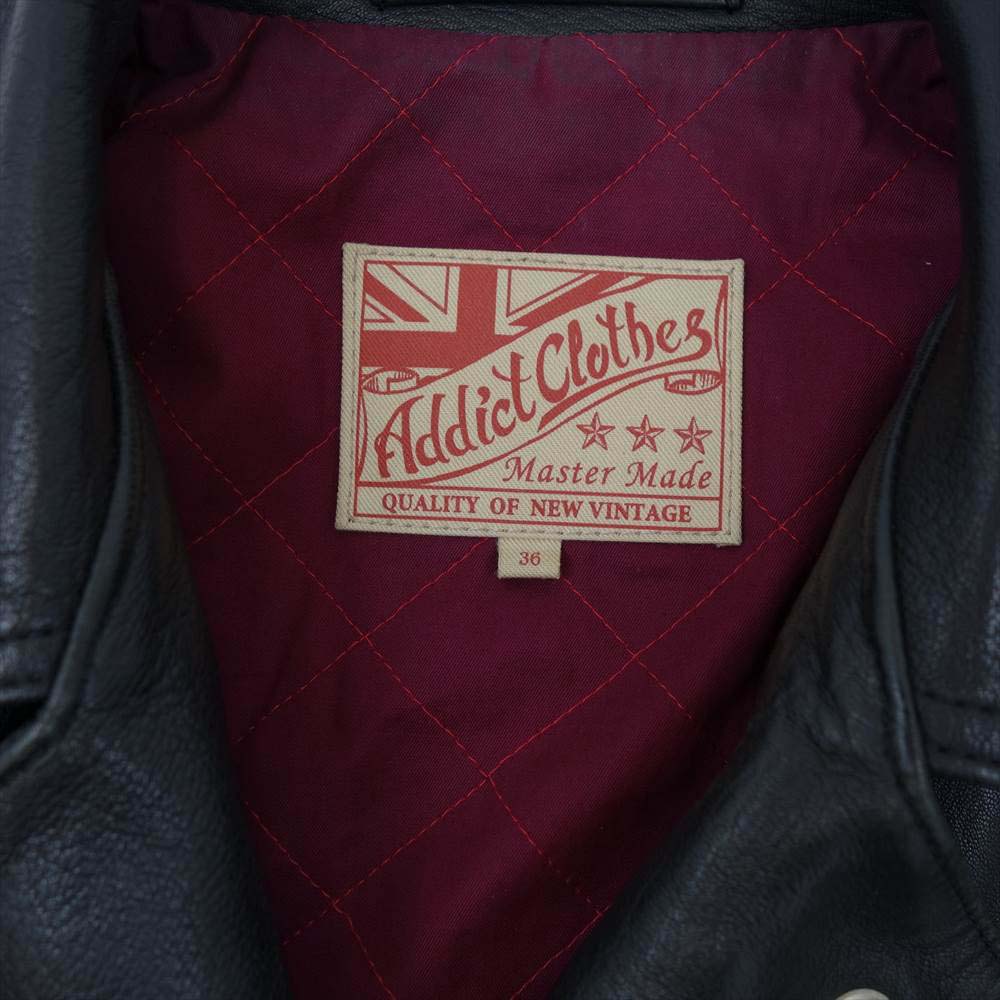 ADDICT CLOTHES アディクトクローズ NEW VINTAGE ニュー ビンテージ シープ レザー ライダース ジャケット ブラック系 36【中古】