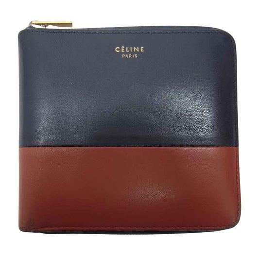 CELINE セリーヌ 105023XTM スモール ジップド ラウンド ファスナー レザー 財布 ブラウン系【中古】