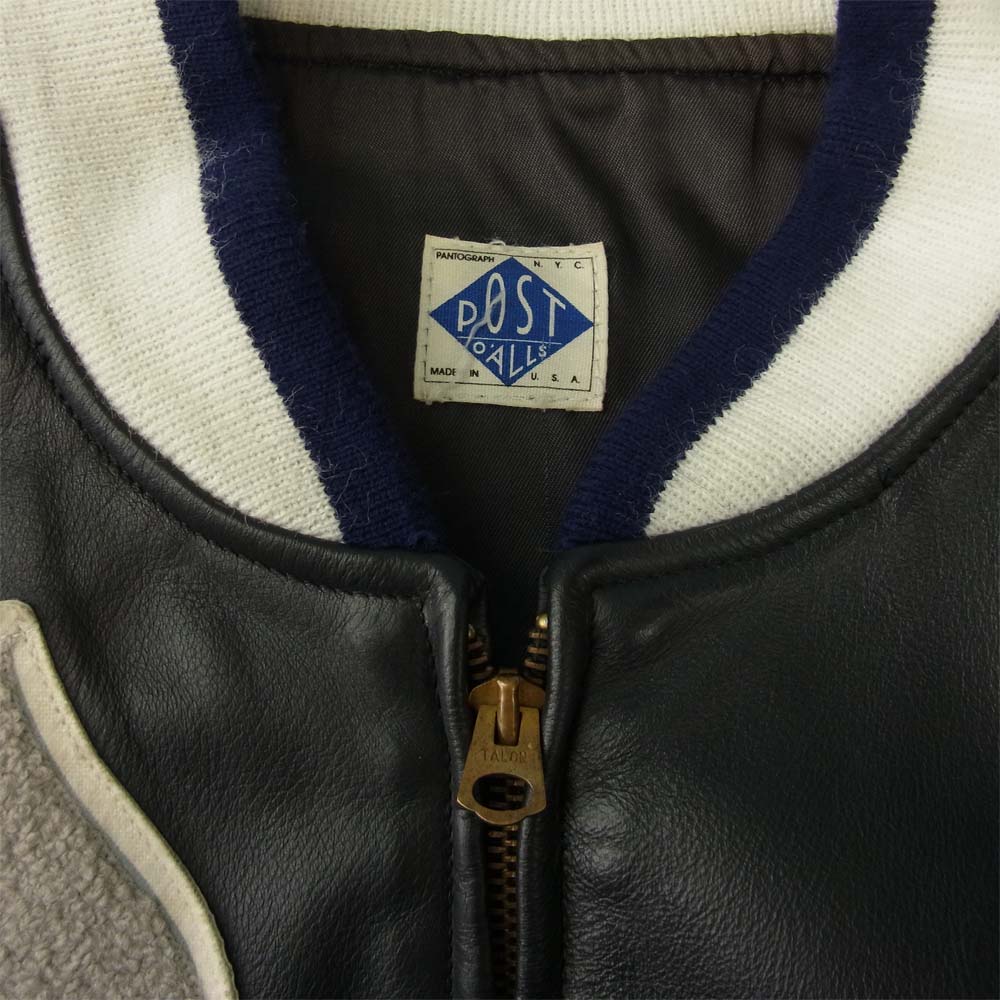 POST OVERALLS ポストオーバーオールズ オールレザー スタジアム ジャケット スタジャン ネイビー系【中古】