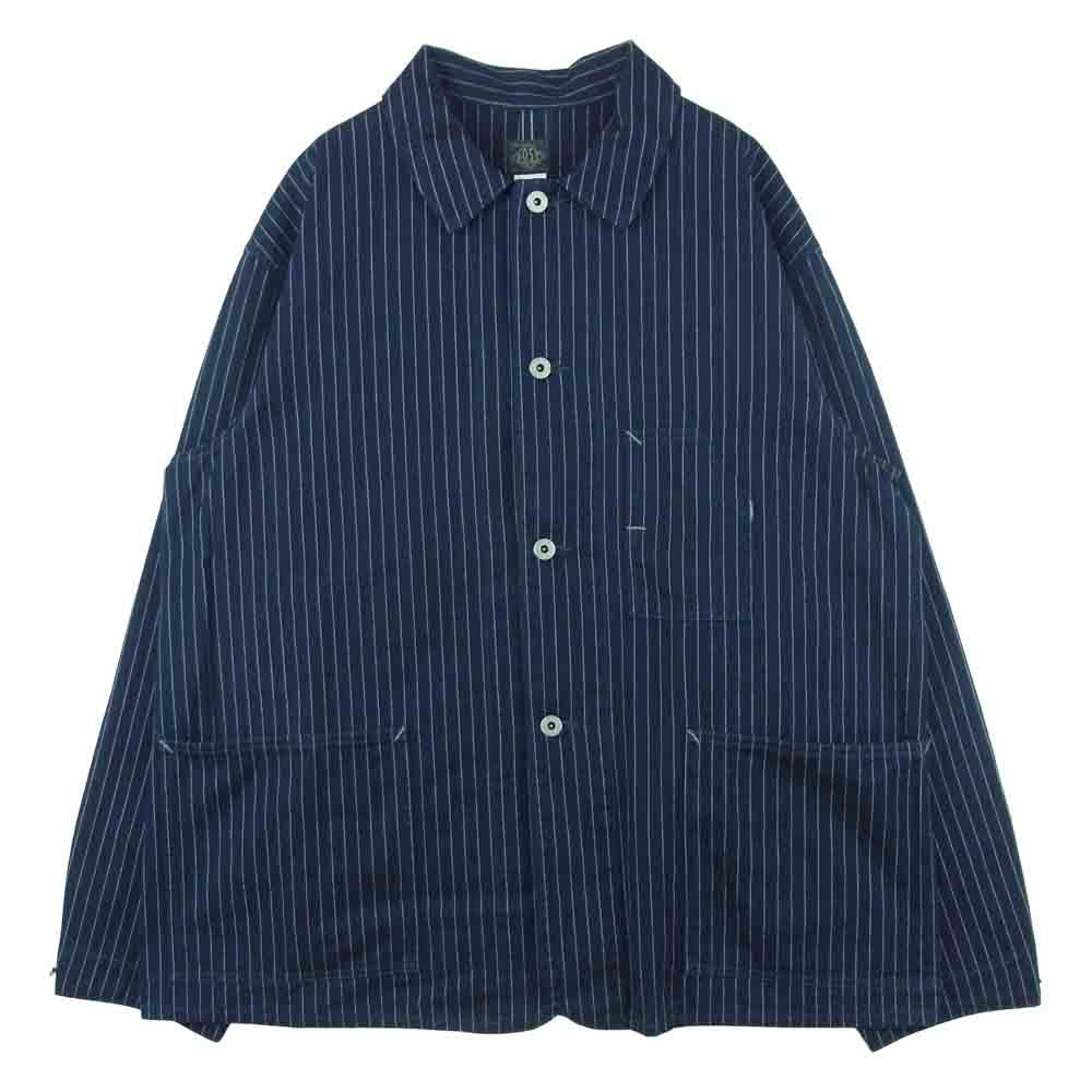 POST OVERALLS ポストオーバーオールズ 3POCKET JACKET ストライプ カバー オール ジャケット ネイビー系 L【中古】
