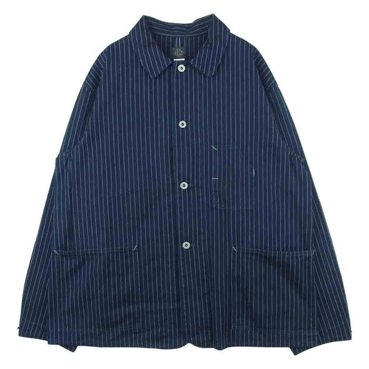 POST OVERALLS ポストオーバーオールズ 3POCKET JACKET ストライプ カバー オール ジャケット ネイビー系 L【中古】
