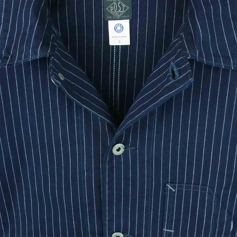 POST OVERALLS ポストオーバーオールズ 3POCKET JACKET ストライプ カバー オール ジャケット ネイビー系 L【中古】