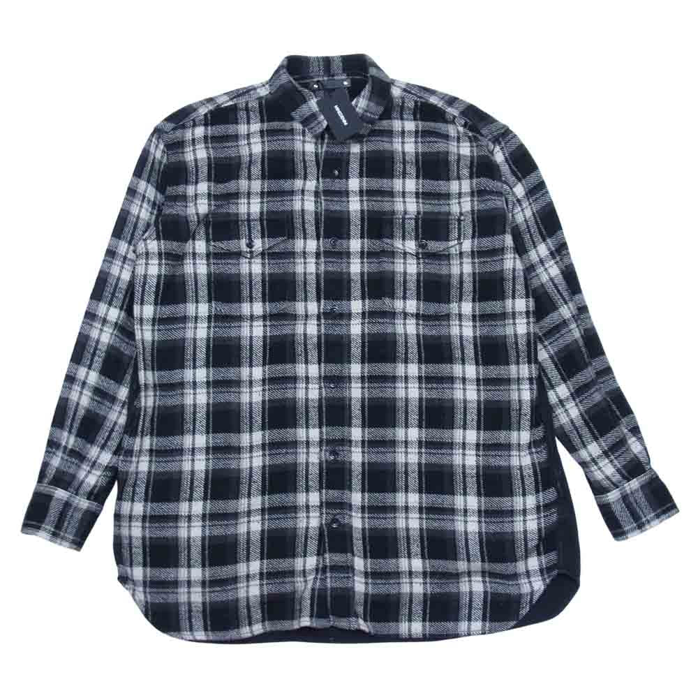 MINEDENIM マインデニム 21AW 2109-5005-97-012 FLANNEL CHECK AND DENIM BIG SH ウォッシュ加工 ヘビーフランネル チェック デニム 切替 ビッグ シャツ ブラック系 1【新古品】【未使用】【中古】
