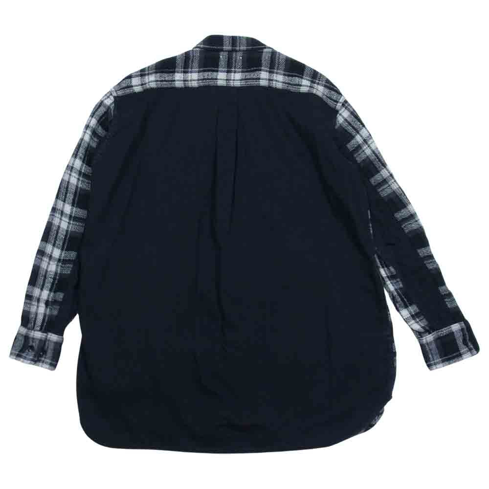 MINEDENIM マインデニム 21AW 2109-5005-97-012 FLANNEL CHECK AND DENIM BIG SH ウォッシュ加工 ヘビーフランネル チェック デニム 切替 ビッグ シャツ ブラック系 1【新古品】【未使用】【中古】