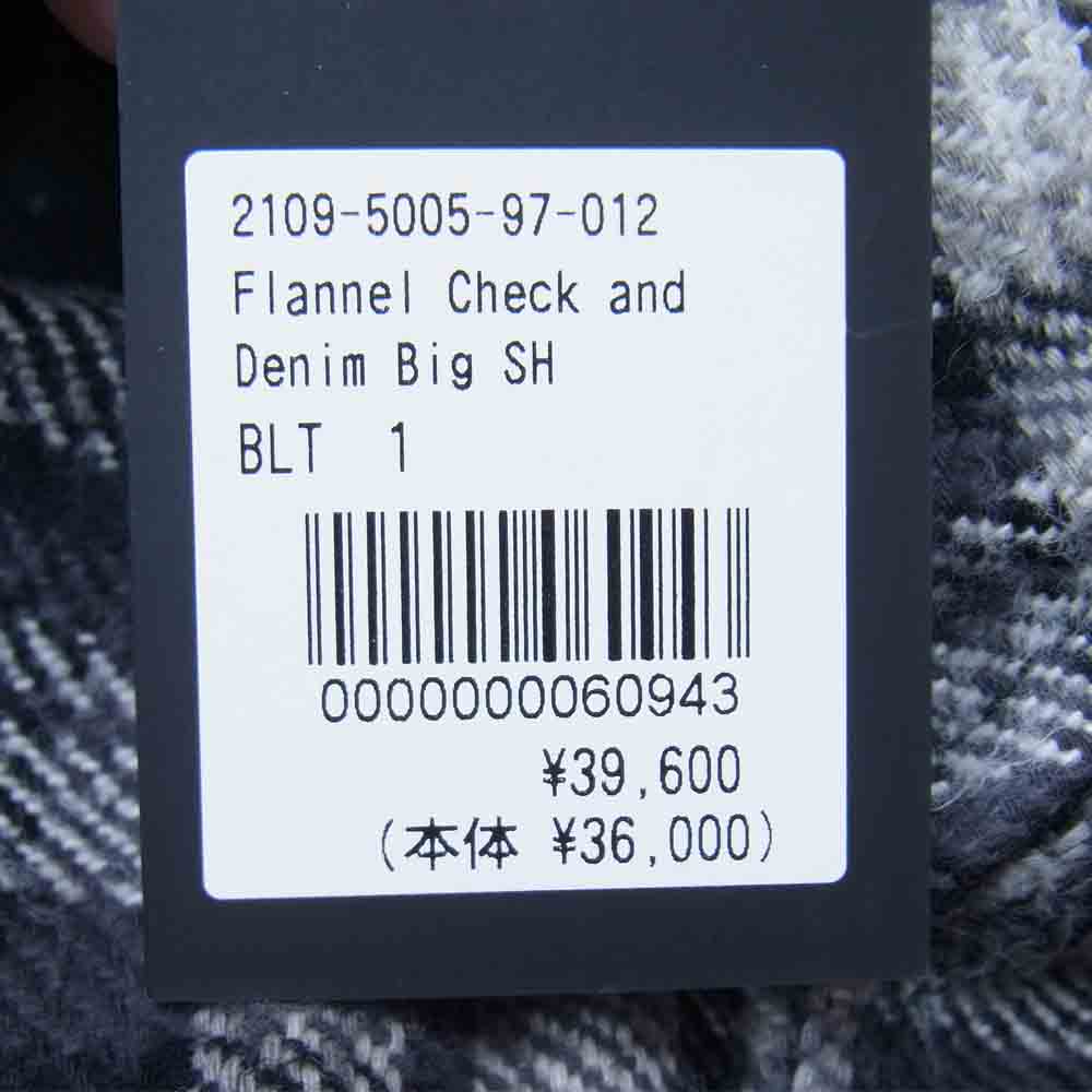 MINEDENIM マインデニム 21AW 2109-5005-97-012 FLANNEL CHECK AND DENIM BIG SH ウォッシュ加工 ヘビーフランネル チェック デニム 切替 ビッグ シャツ ブラック系 1【新古品】【未使用】【中古】