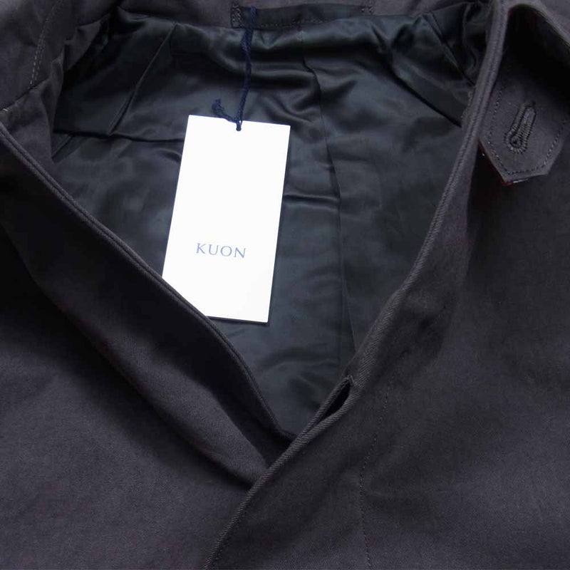 クオン 141CO030533 FANAGE BAL COLLAR COAT 襟裏朽木柄 GK加工 ステンカラー コート ダークブラウン系 L【新古品】【未使用】【中古】