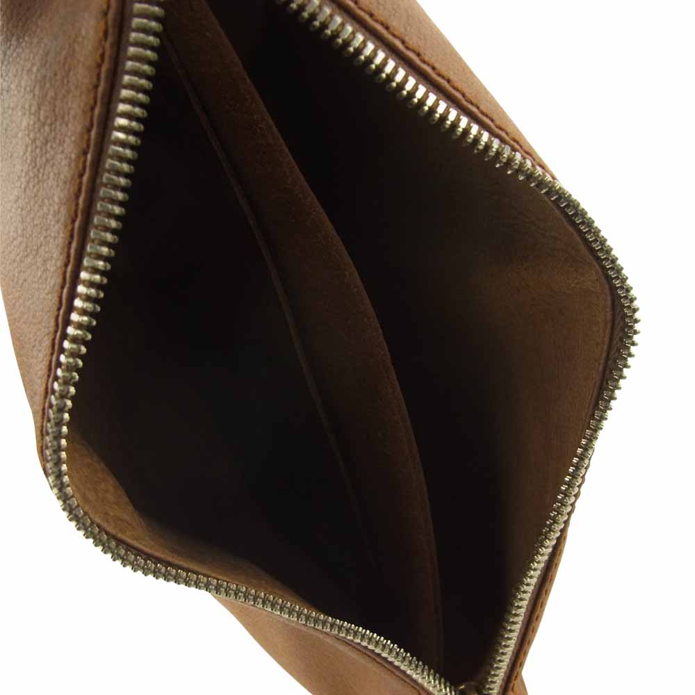 ヴァレクストラ ラウンドジップ レザー クラッチ セカンド バッグ ブラウン系【中古】