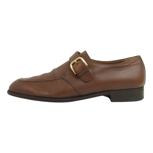 Salvatore Ferragamo サルヴァトーレフェラガモ モンク ストラップ レザー ビジネス シューズ ライトブラウン系 9　EE【中古】