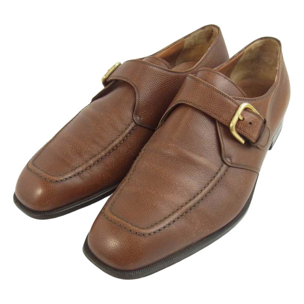 Salvatore Ferragamo サルヴァトーレフェラガモ モンク ストラップ レザー ビジネス シューズ ライトブラウン系 9　EE【中古】