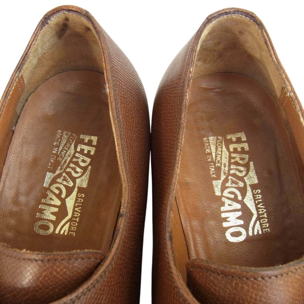 Salvatore Ferragamo サルヴァトーレフェラガモ モンク ストラップ レザー ビジネス シューズ ライトブラウン系 9　EE【中古】