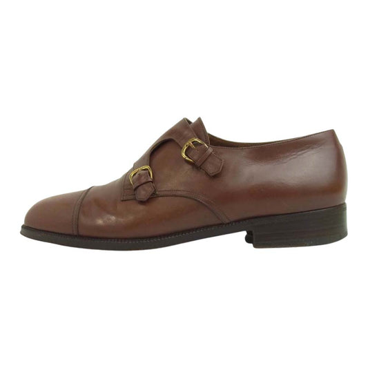 Salvatore Ferragamo サルヴァトーレフェラガモ ダブル モンク ストラップ ストレートチップ レザー ビジネス シューズ ライトブラウン系 9　2E【中古】