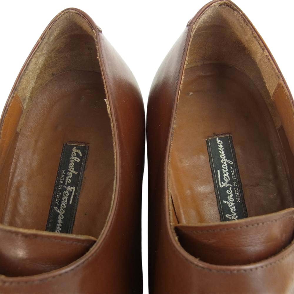 Salvatore Ferragamo サルヴァトーレフェラガモ ダブル モンク ストラップ ストレートチップ レザー ビジネス シューズ ライトブラウン系 9　2E【中古】