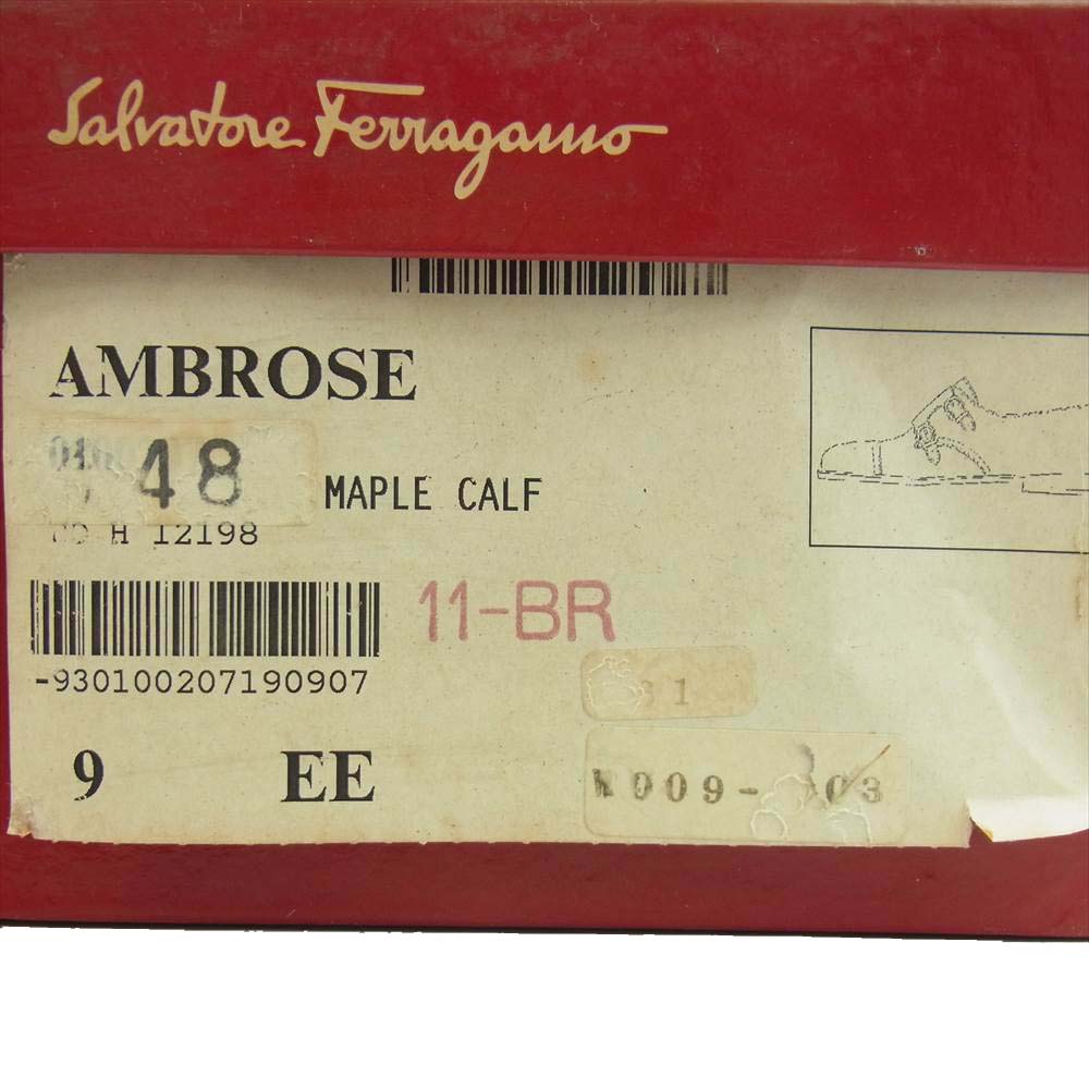 Salvatore Ferragamo サルヴァトーレフェラガモ ダブル モンク ストラップ ストレートチップ レザー ビジネス シューズ ライトブラウン系 9　2E【中古】