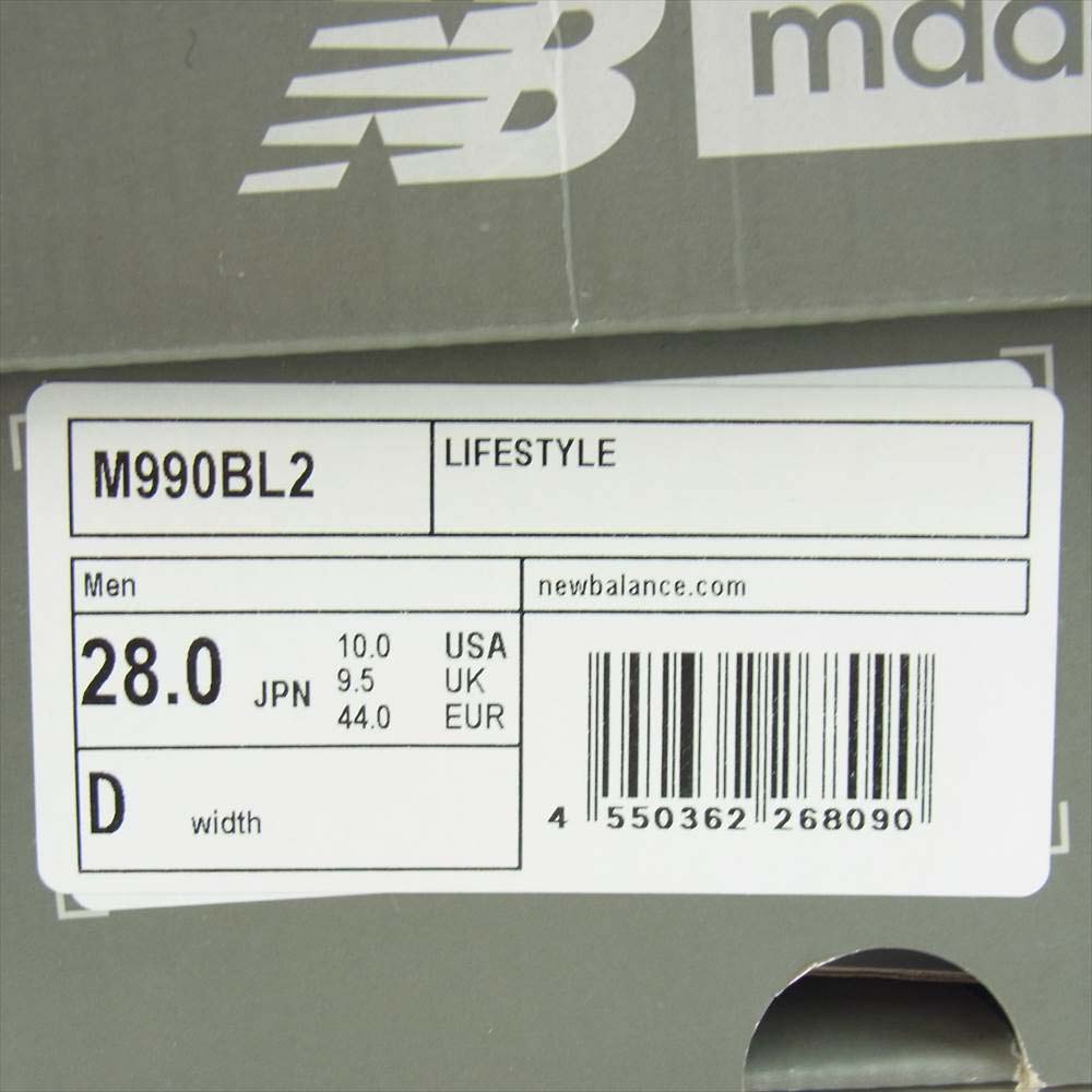 NEW BALANCE ニューバランス MADE IN USA M990BL2 スニーカー ブラック系 28cm【新古品】【未使用】【中古】