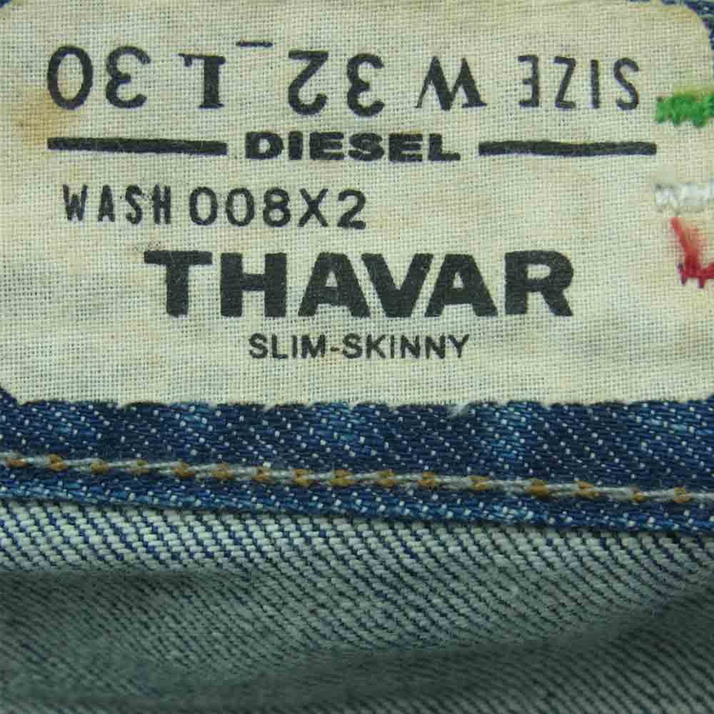 DIESEL ディーゼル THAVAR 008X2 SLIM SKINNY スリム スキニー ダメージ加工 デニム パンツ インディゴブルー系 32【新古品】【未使用】【中古】