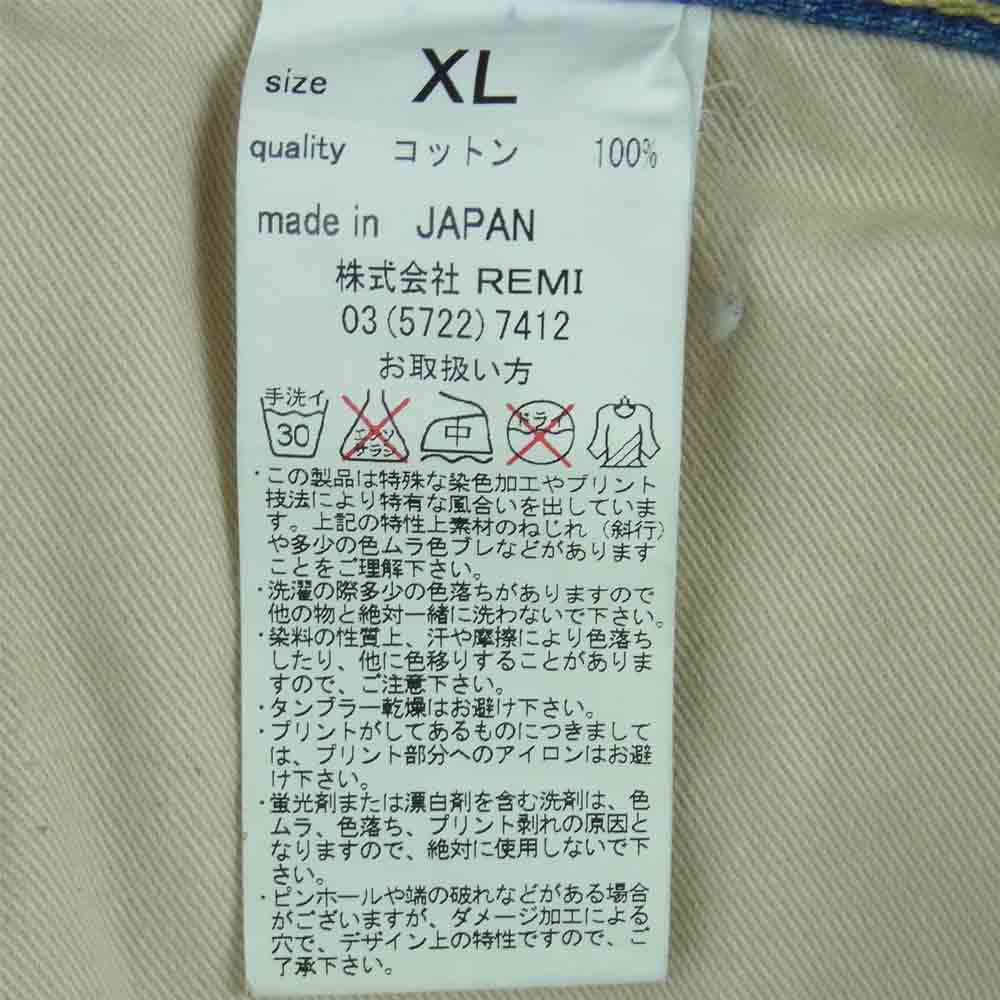 REMI RELIEF レミレリーフ ダメージ＆リベア加工 デニム パンツ コットン 日本製 インディゴブルー系 XL【中古】