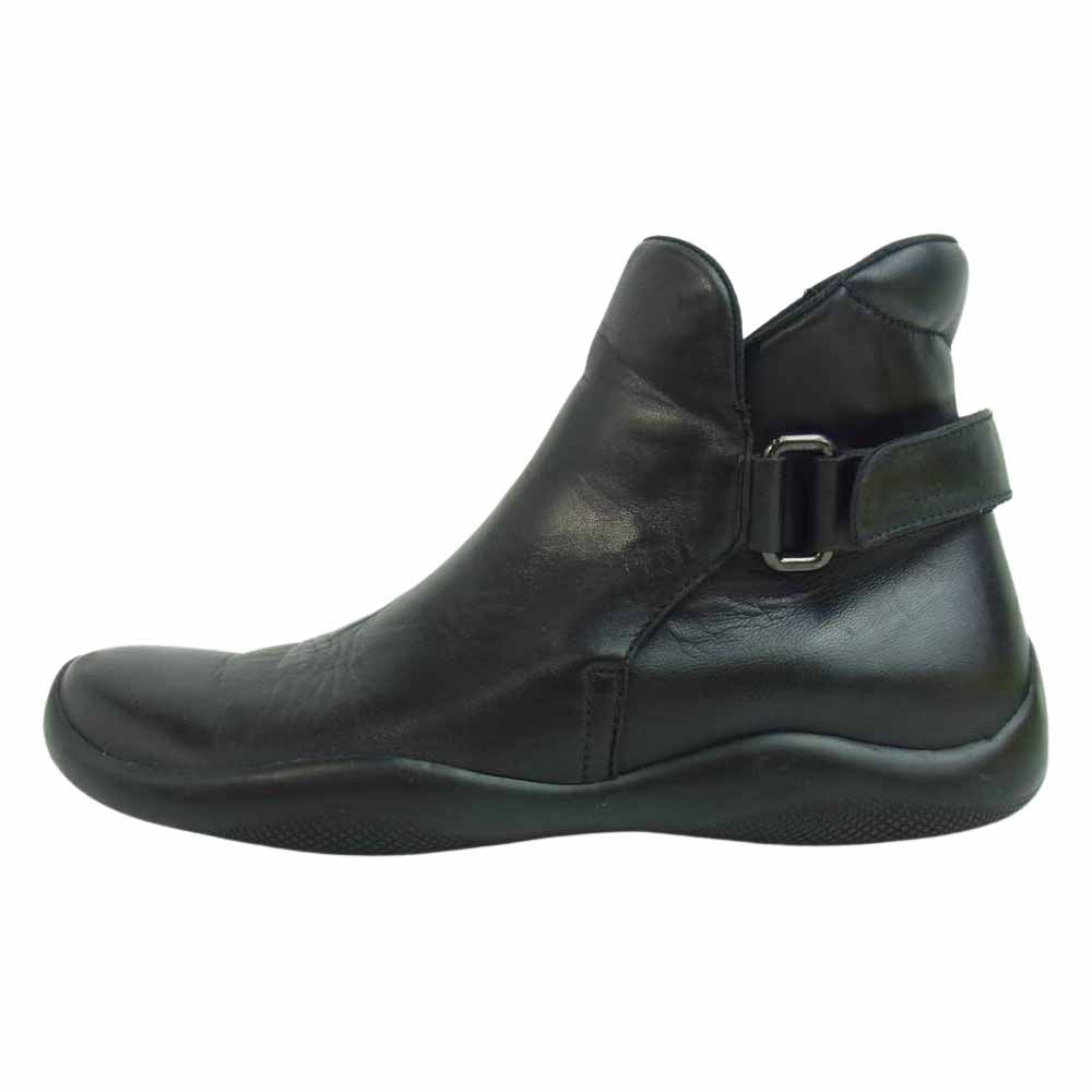 PRADA プラダ レザー 踵ベルクロ アンクル ブーツ シューズ ブラック系 10【中古】