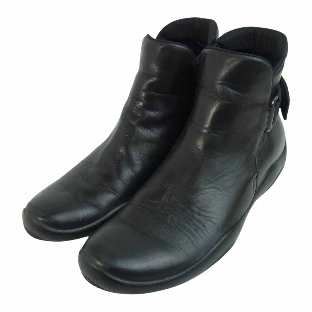 PRADA プラダ レザー 踵ベルクロ アンクル ブーツ シューズ ブラック系 10【中古】