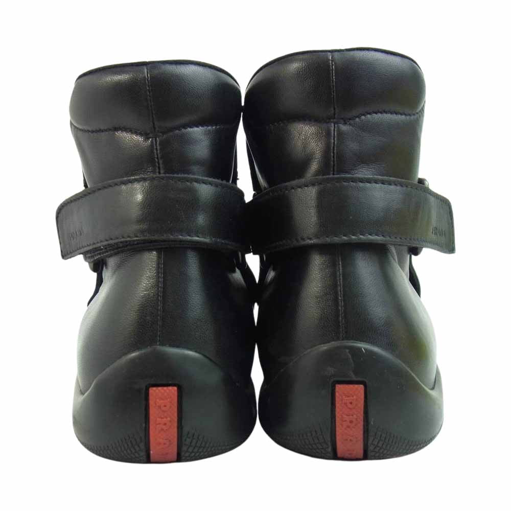 PRADA プラダ レザー 踵ベルクロ アンクル ブーツ シューズ ブラック系 10【中古】