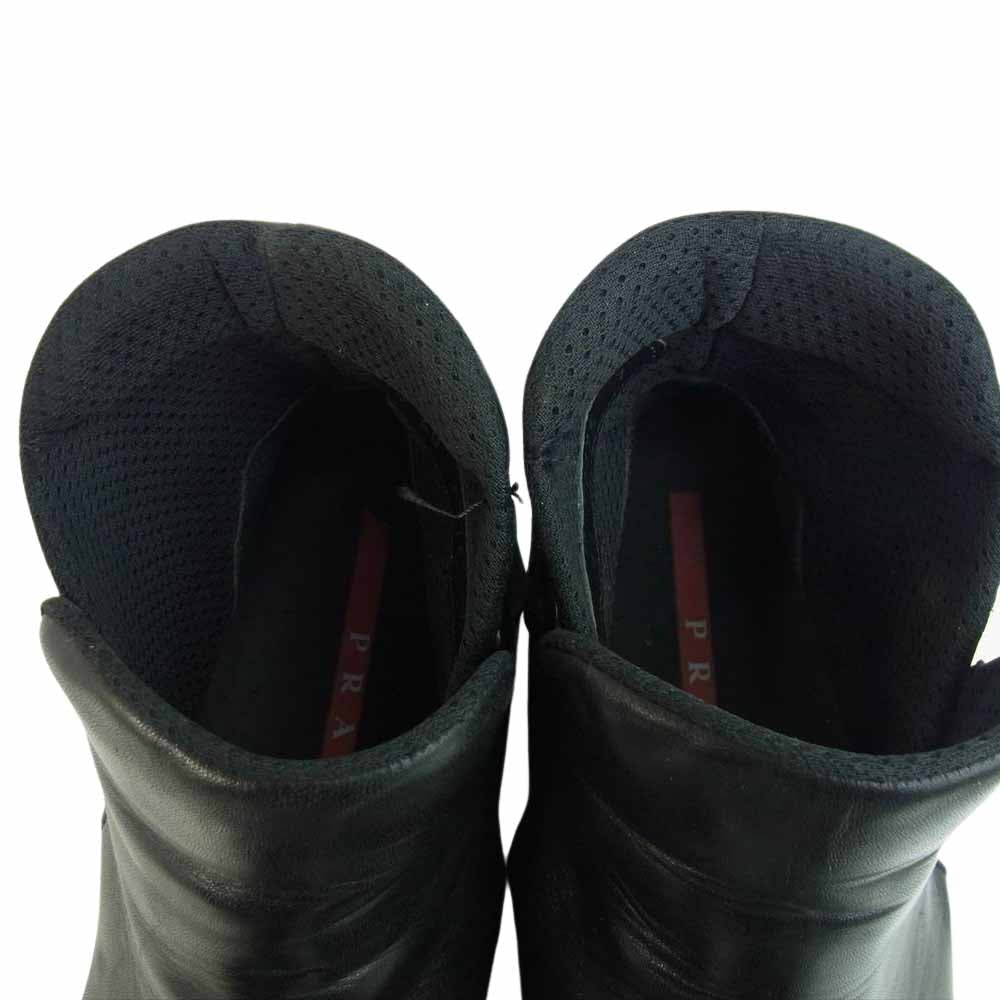 PRADA プラダ レザー 踵ベルクロ アンクル ブーツ シューズ ブラック系 10【中古】