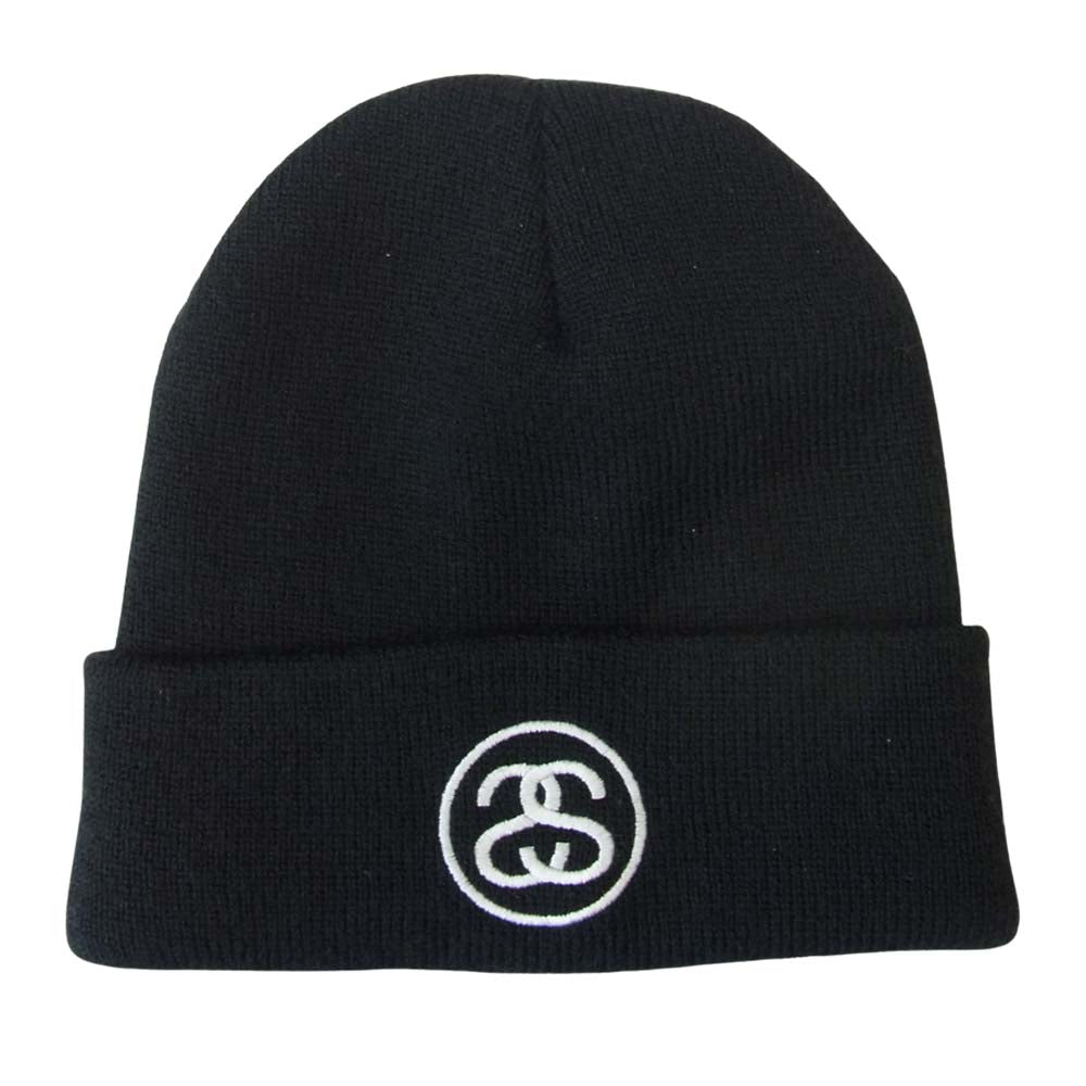 STUSSY ステューシー ロゴ ビーニー ニットキャップ ブラック系【中古】