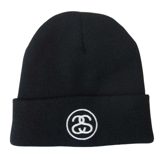 STUSSY ステューシー ロゴ ビーニー ニットキャップ ブラック系【中古】