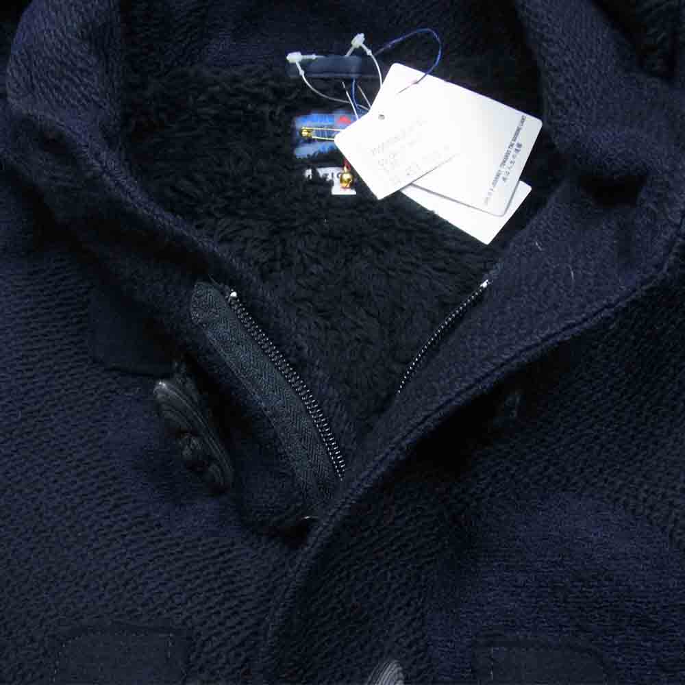 BLUE BLUE ブルーブルー ジャガード ウール 裏ボア ドット ダッフルコート ダークネイビー系 L【美品】【中古】