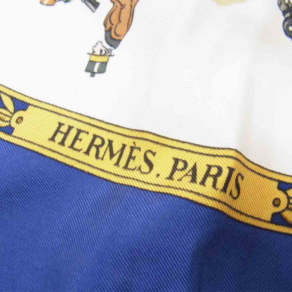 HERMES エルメス カレ90 ロンシャンへの散歩 LA PROMENADE DE LONGCHAMPS ブルー系【中古】