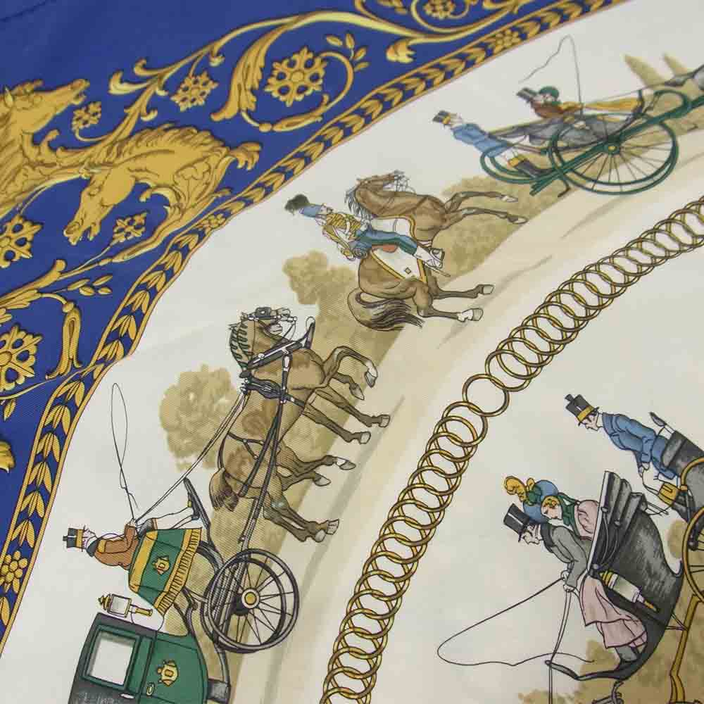 HERMES エルメス カレ90 ロンシャンへの散歩 LA PROMENADE DE LONGCHAMPS ブルー系【中古】