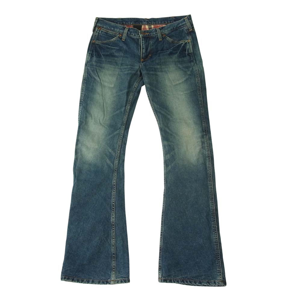 AKM エイケイエム Wrangler ラングラー S1061 USED加工 裏地チェック バナナシルエット ウォッシュ デニム パンツ インディゴブルー系 M【中古】