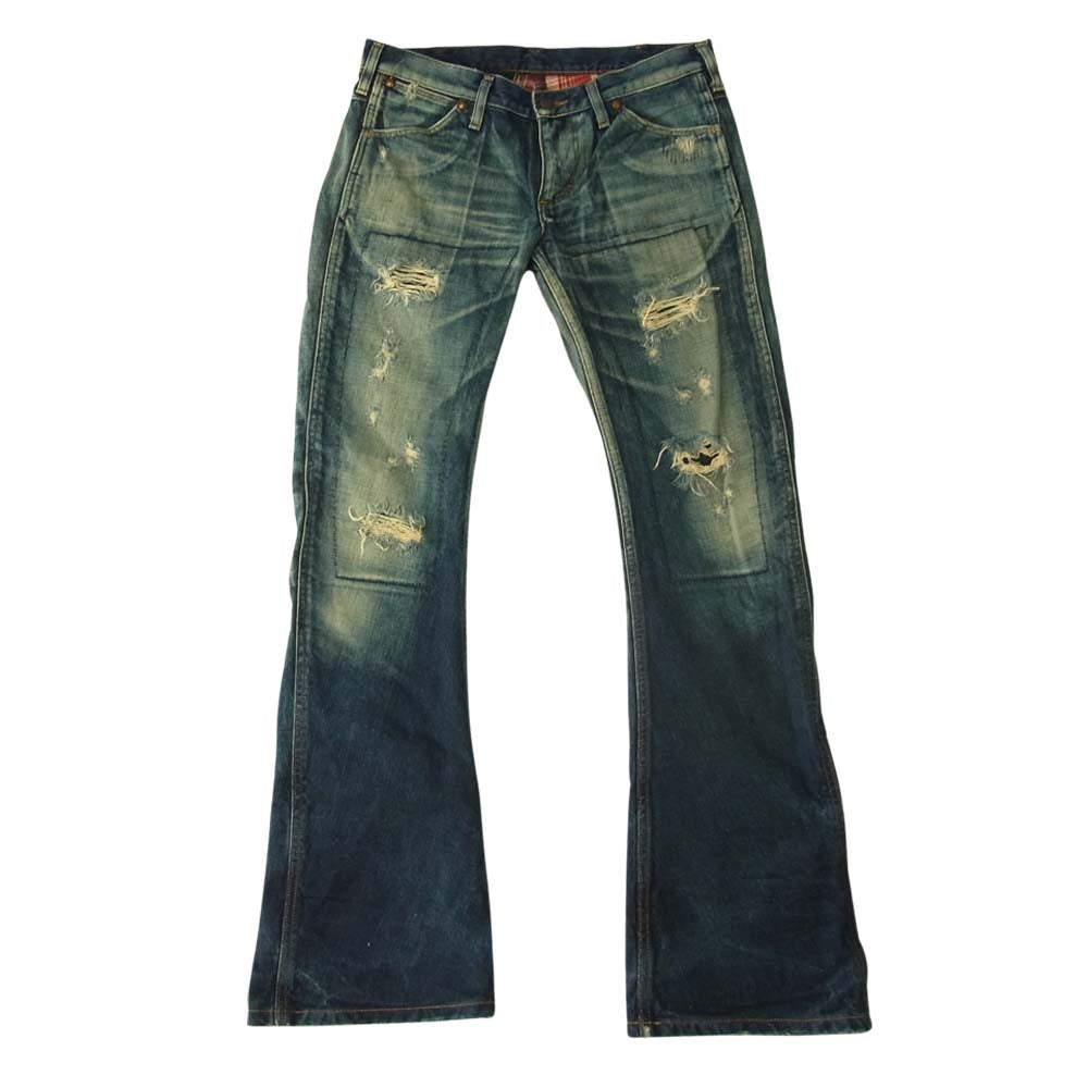 AKM エイケイエム Wrangler ラングラー S1061 ダメージ&リペア加工 裏地チェック バナナシルエット デニム パンツ インディゴブルー系 M【中古】