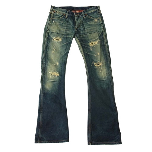 AKM エイケイエム Wrangler ラングラー S1061 ダメージ&リペア加工 裏地チェック バナナシルエット デニム パンツ インディゴブルー系 M【中古】