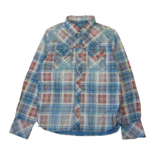 TMT ティーエムティー 18SS TSH-S18SP01 INDIGO CHECK PRINT SHIRT 復刻 ビンテージ加工 インディゴ チェック プリント シャツ インディゴブルー系 M【中古】