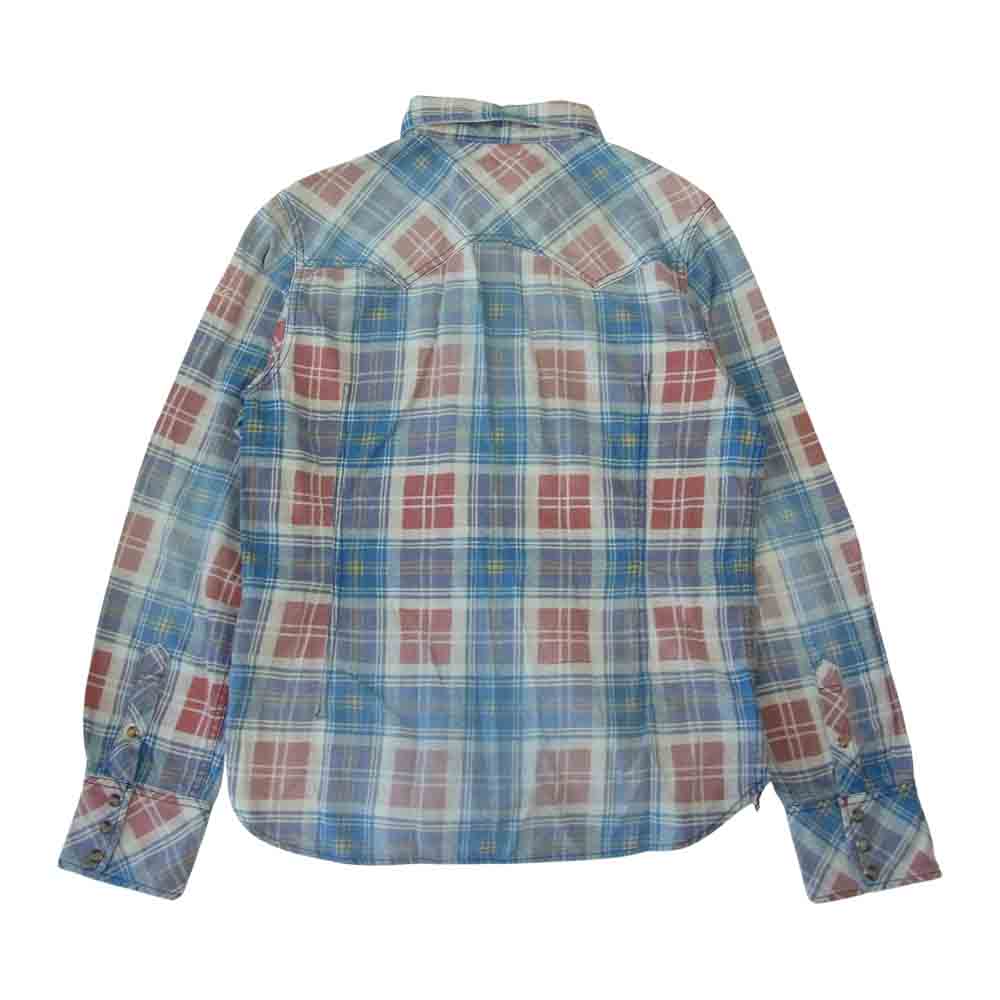 TMT ティーエムティー 18SS TSH-S18SP01 INDIGO CHECK PRINT SHIRT 復刻 ビンテージ加工 インディゴ チェック プリント シャツ インディゴブルー系 M【中古】