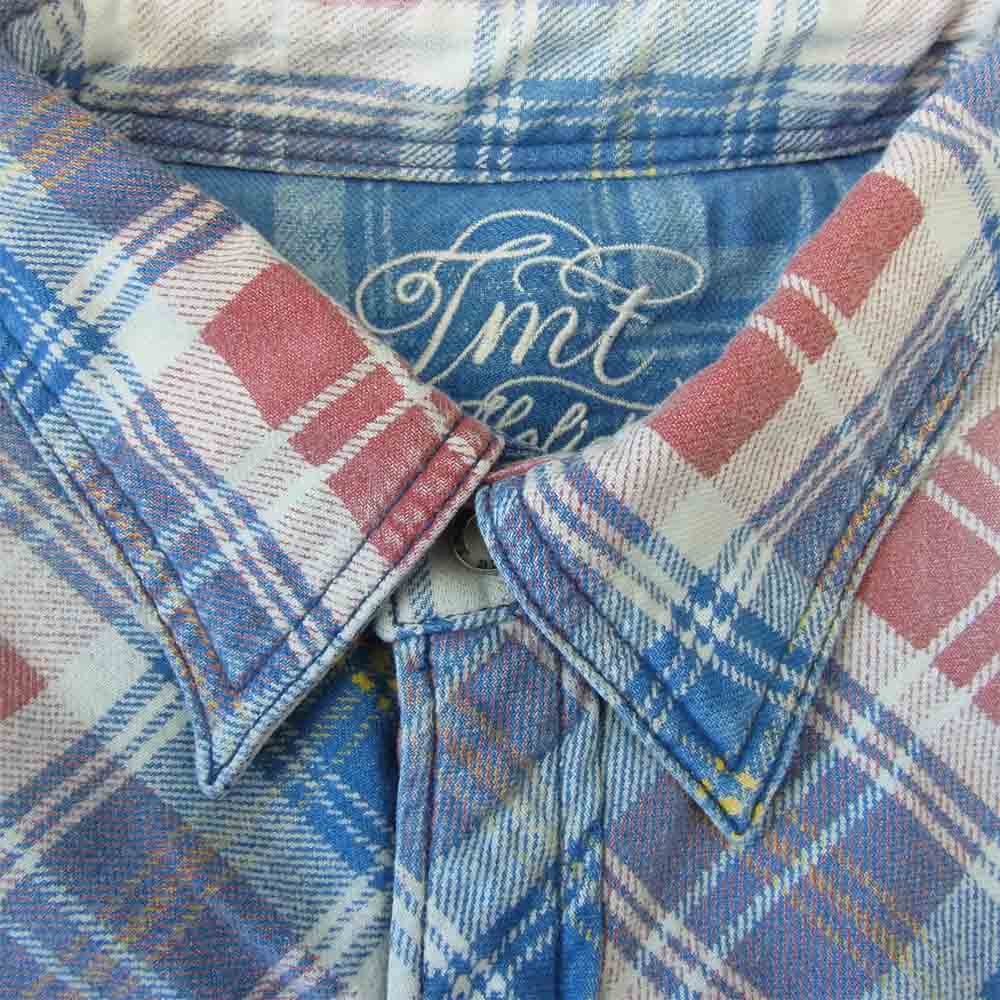 TMT ティーエムティー 18SS TSH-S18SP01 INDIGO CHECK PRINT SHIRT 復刻 ビンテージ加工 インディゴ チェック プリント シャツ インディゴブルー系 M【中古】