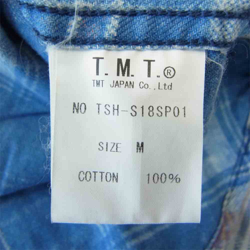 TMT ティーエムティー 18SS TSH-S18SP01 INDIGO CHECK PRINT SHIRT 復刻 ビンテージ加工 インディゴ チェック プリント シャツ インディゴブルー系 M【中古】
