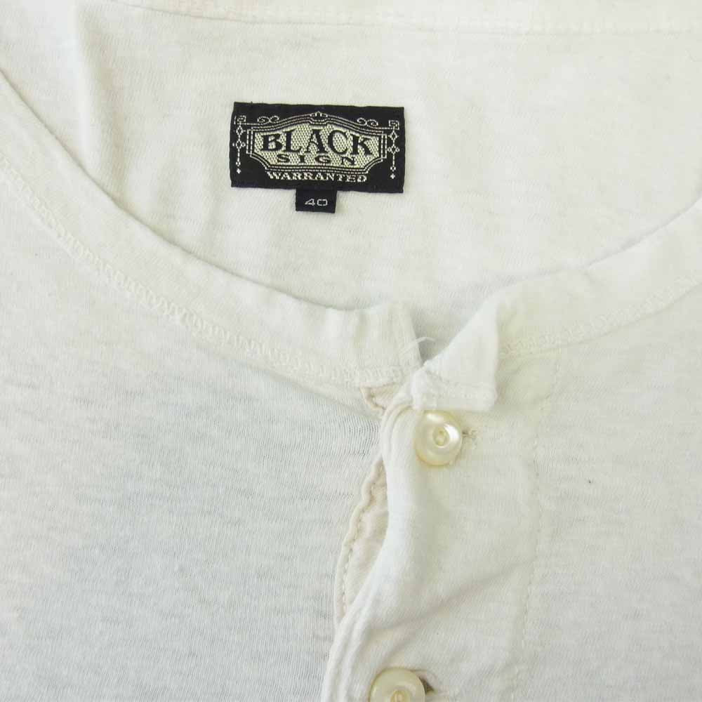 BLACK SIGN ブラックサイン ヘンリーネック 半袖 袖リブ Tシャツ ホワイト系 40【中古】