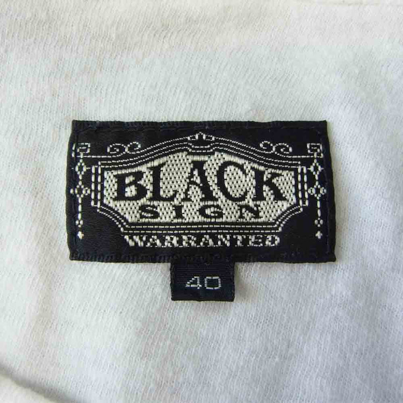 BLACK SIGN ブラックサイン ヘンリーネック 半袖 袖リブ Tシャツ ホワイト系 40【中古】
