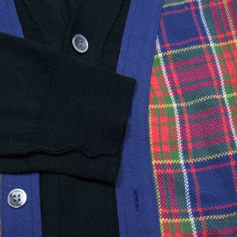COMME des GARCONS コムデギャルソン HOMME PLUS PE-N002 AD2009 オムプリュス パッチワーク 切替 ウール チェック カーディガン ブラック系 M【中古】