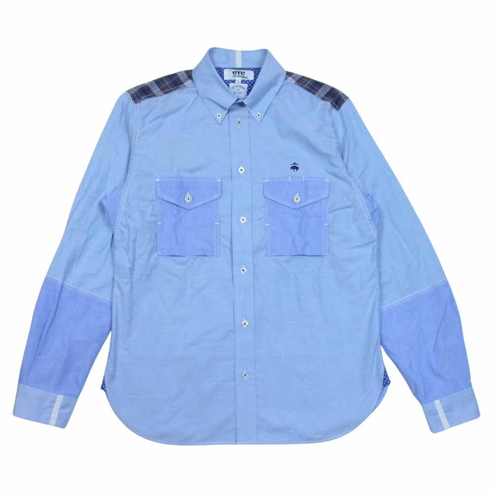 JUNYA WATANABE COMME des GARCONS ジュンヤワタナベコムデギャルソン eYe × BROOKS BROTHERS BD SHIRT AD2019 WE-B904 ブルックスブラザーズ 異素材切替 チェック 刺繍 長袖 シャツ ライトブルー系 L【極上美品】【中古】