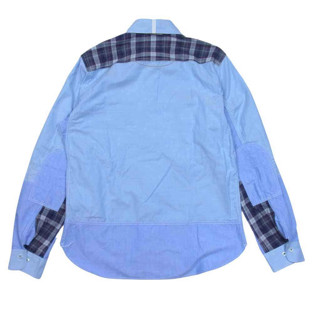 JUNYA WATANABE COMME des GARCONS ジュンヤワタナベコムデギャルソン eYe × BROOKS BROTHERS BD SHIRT AD2019 WE-B904 ブルックスブラザーズ 異素材切替 チェック 刺繍 長袖 シャツ ライトブルー系 L【極上美品】【中古】