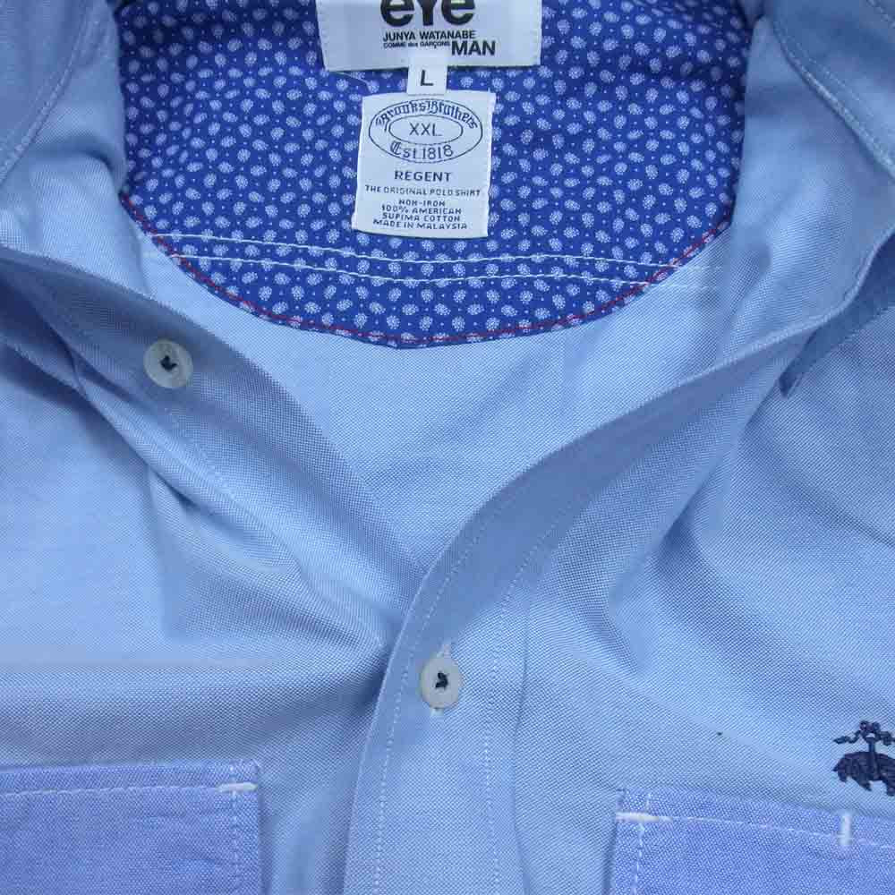 JUNYA WATANABE COMME des GARCONS ジュンヤワタナベコムデギャルソン eYe × BROOKS BROTHERS BD SHIRT AD2019 WE-B904 ブルックスブラザーズ 異素材切替 チェック 刺繍 長袖 シャツ ライトブルー系 L【極上美品】【中古】