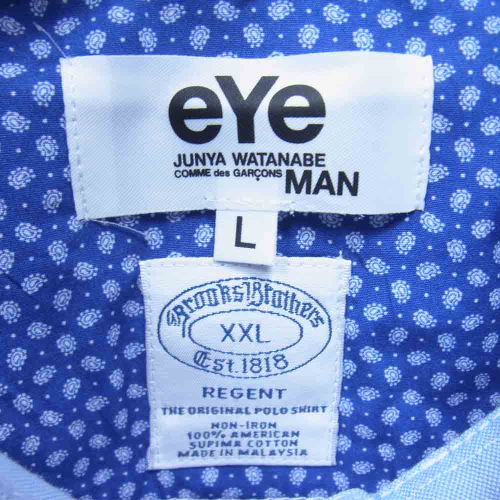 JUNYA WATANABE COMME des GARCONS ジュンヤワタナベコムデギャルソン eYe × BROOKS BROTHERS BD SHIRT AD2019 WE-B904 ブルックスブラザーズ 異素材切替 チェック 刺繍 長袖 シャツ ライトブルー系 L【極上美品】【中古】