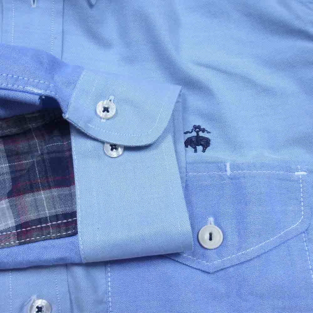 JUNYA WATANABE COMME des GARCONS ジュンヤワタナベコムデギャルソン eYe × BROOKS BROTHERS BD SHIRT AD2019 WE-B904 ブルックスブラザーズ 異素材切替 チェック 刺繍 長袖 シャツ ライトブルー系 L【極上美品】【中古】