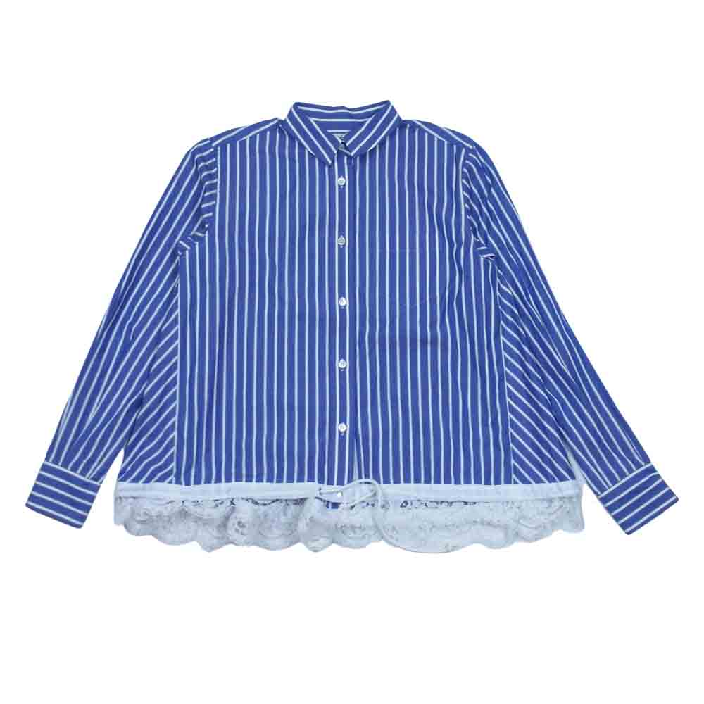 Sacai サカイ 18-04052 裾レース ドローコード ストライプ シャツ ブルー系 2【美品】【中古】