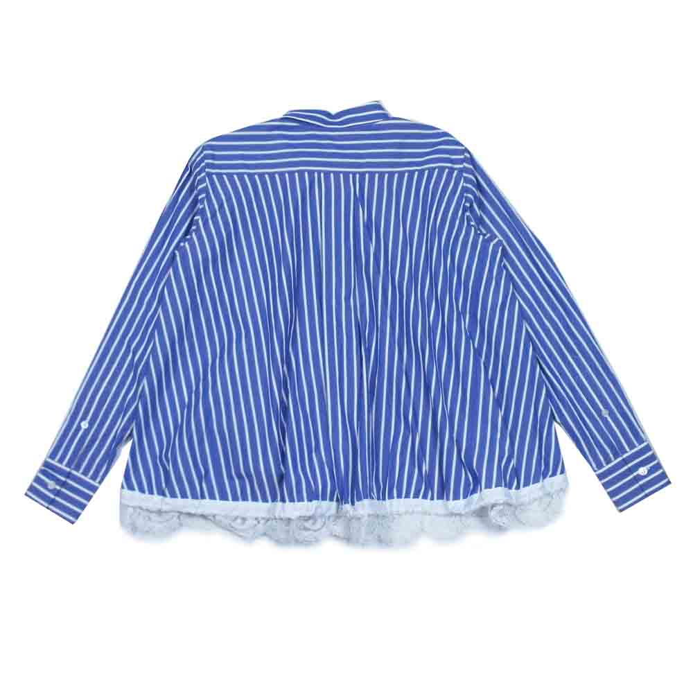 Sacai サカイ 18-04052 裾レース ドローコード ストライプ シャツ ブルー系 2【美品】【中古】